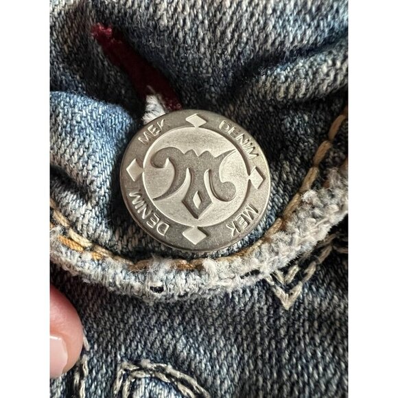 Vintage Y2K Mek Denim cut-off denim long shorts sz 31 stitching distressed - Picture 6 of 12